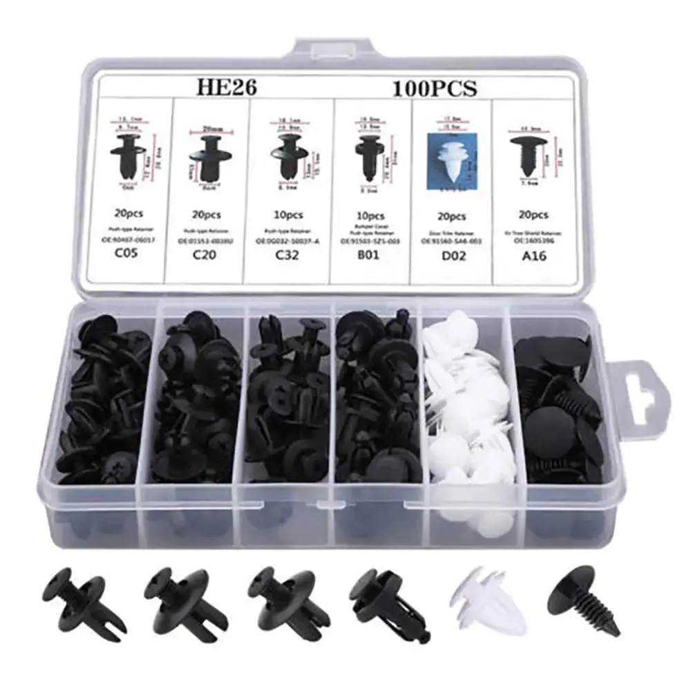100Pc Clip Trim Car Push Pin Rivet Bumper Door Panel Retainer Fastener Kit 1