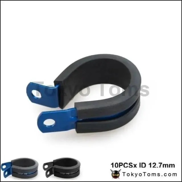 10Pcs X Id 12.7Mm (Color:Blue,Black) Aluminium Rubber Lined Cushioned P Clamp Clip 1