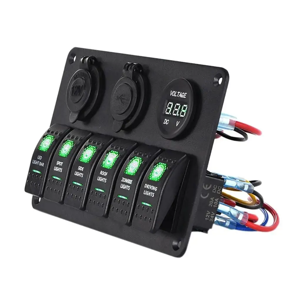 12 V~24V  Dual Usb Charging 6 Toggle Rocker Control Switch Panel 1