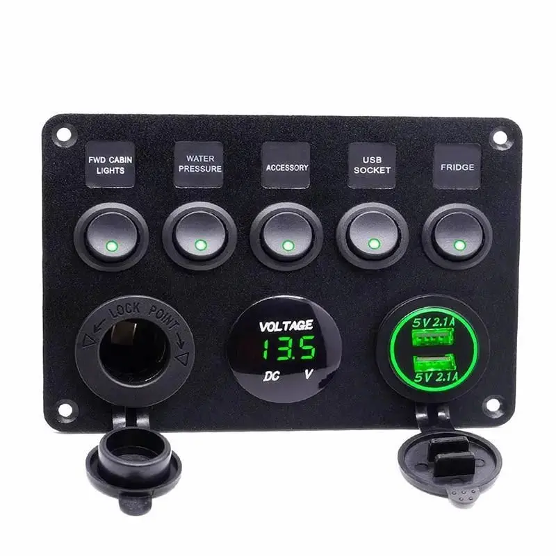 12V Combination Digital Voltmeter Dual Usb Port Car Led Rocker Switch Panel 1