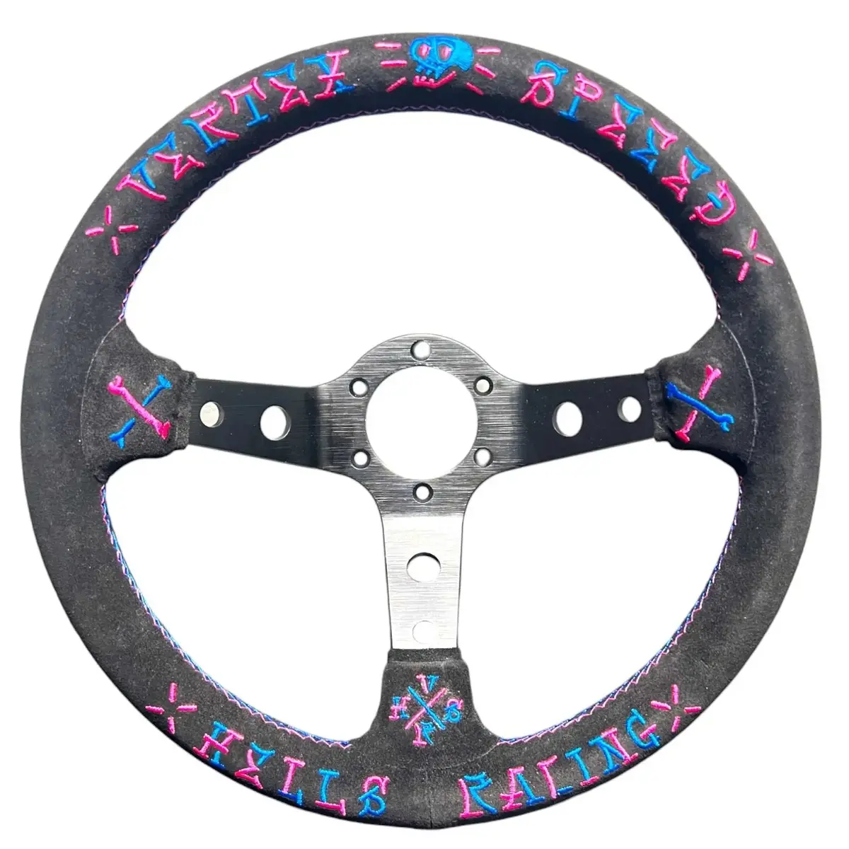 13" (320Mm) Vx Speed Racing Suede Pink Blue Stitch Steering Wheel 1