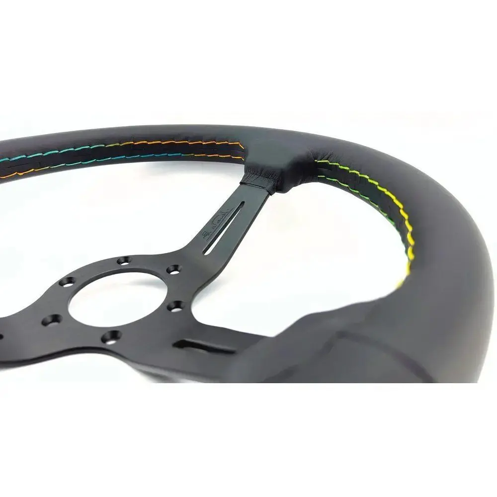 14" (350Mm) Black Nd Style Rainbow Stitch Steering Wheel 1