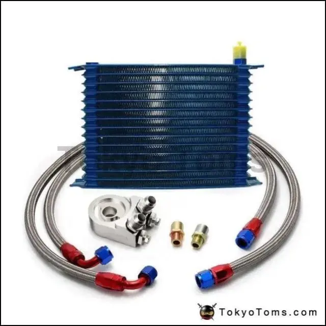 15 Row An-10An Universal Engine Oil Cooler Kit + Aluminum Hose End Kit 1