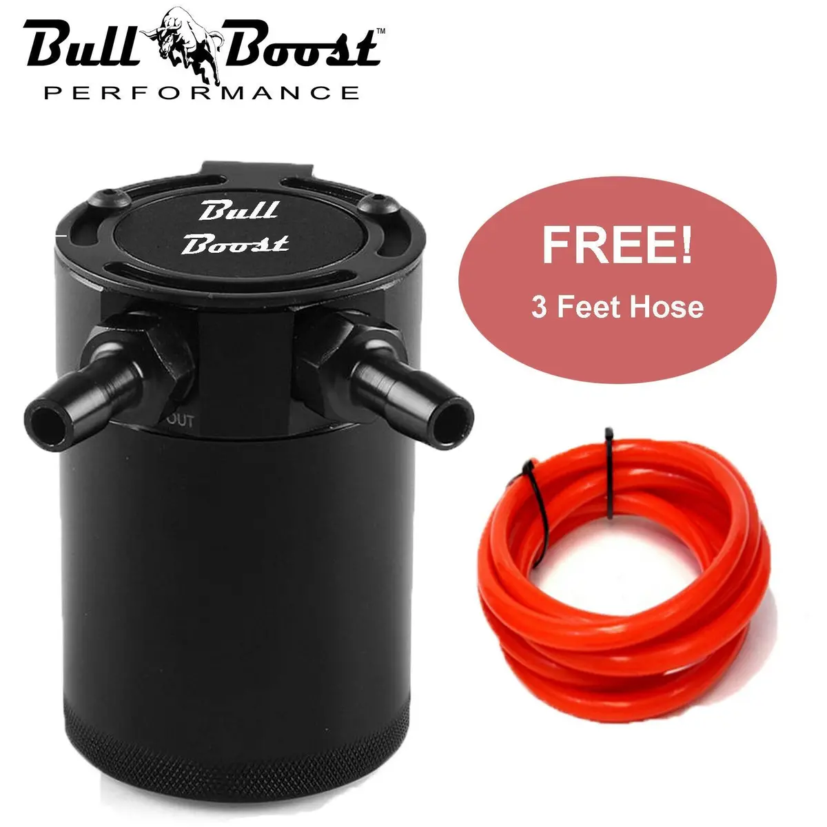 Black Aluminum Oil Catch Can Reservoir Tank Baffled Kit 2-Port | Free 3F Hose 1