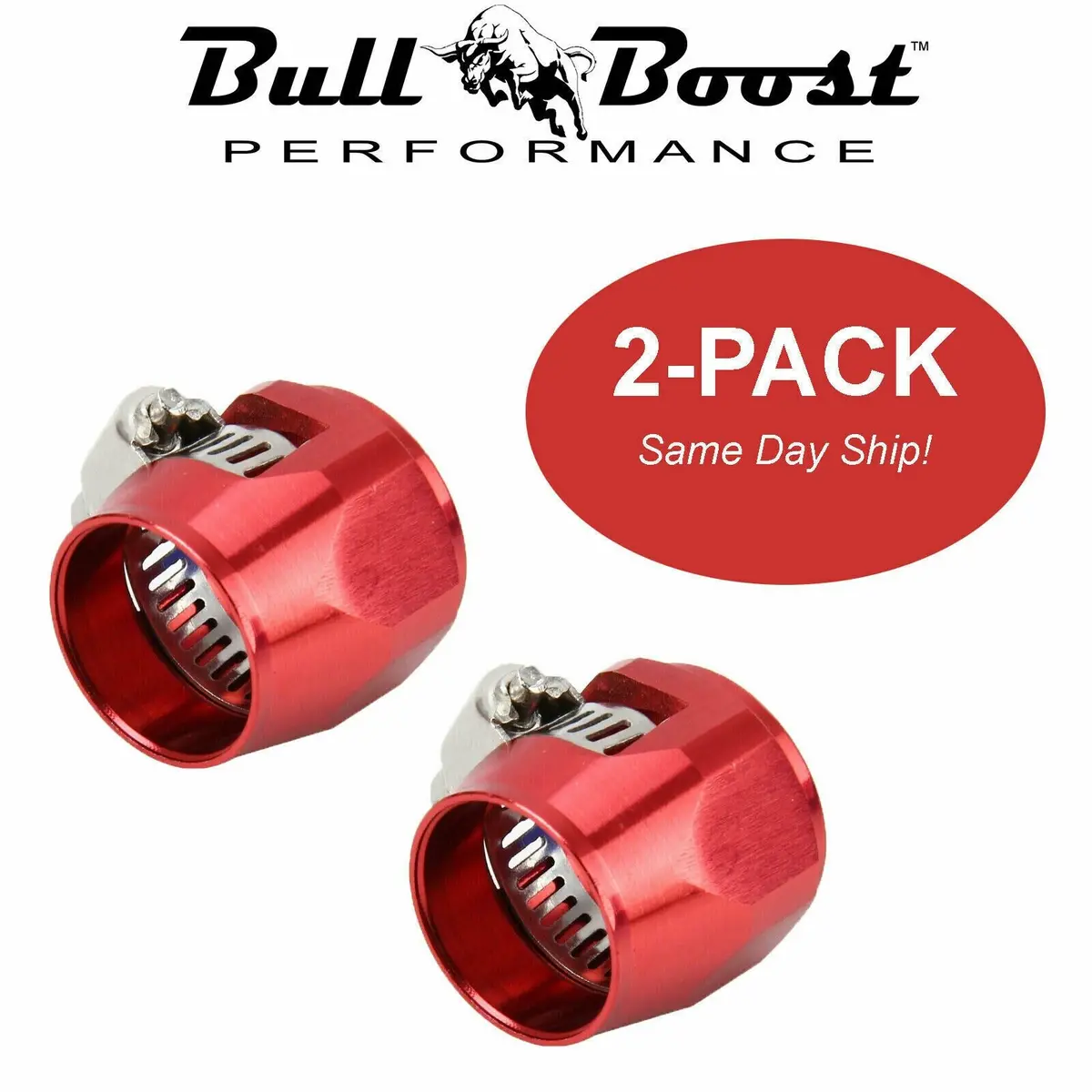(2-Pack) An8 An-8 Push On Hose End Cover Clamp  Red Aluminum Anodized Fitting 1
