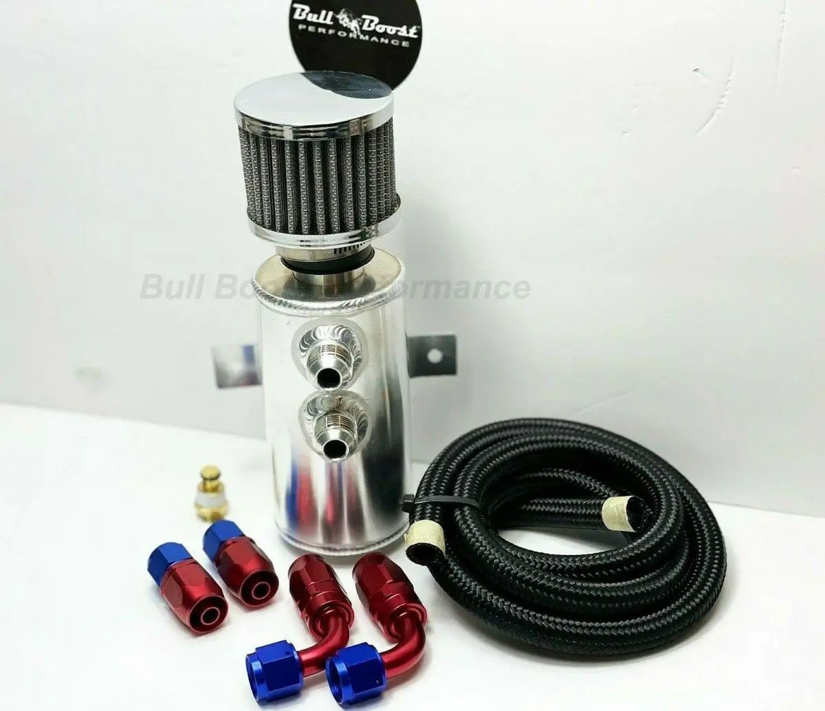 An10 Universal Filtered Performance Oil Catch Can  2 Port -10An Silver 1