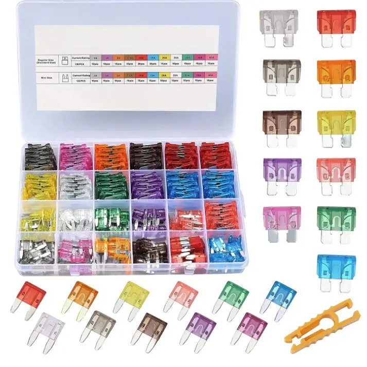 250Pcs Car Fuses Assortment Kit, Blade Fuses Standard & Mini Size 1