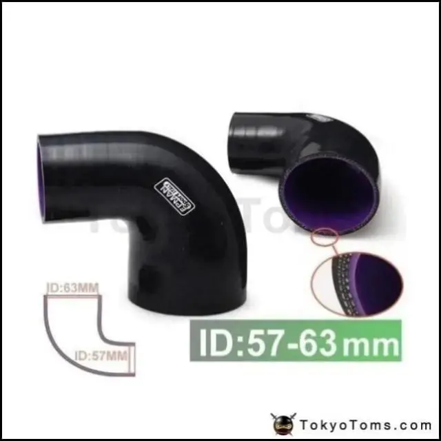 2.25"-2.5" 57Mm-63Mm 4-Ply Silicone 90 Degree Elbow Reducer Hose Black For Bmw E34 1