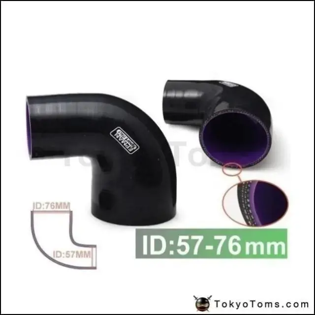 2.25"-3" 57Mm-76Mm 4-Ply Silicone 90 Degree Elbow Reducer Hose Black For Bmw E60 1