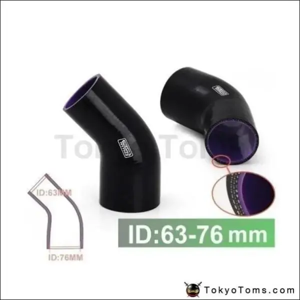 2.5"-3" 63Mm-76Mm 3-Ply Silicone 45 Degree Elbow Reducer Hose Black For Bmw 3 E30 M-Technic 318I 320I 325Ix 1