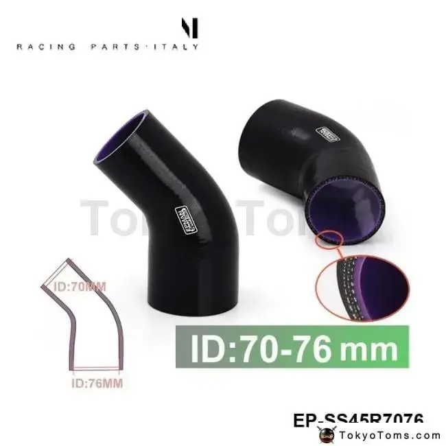 2.75"-3" 70Mm-76Mm 4-Ply Silicone 45 Degree Elbow Reducer Hose Black For Bmw E39 5 Series 1997-2003 1