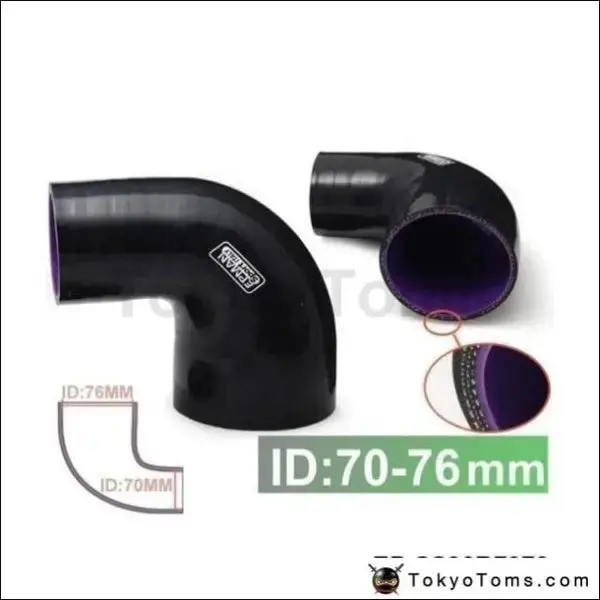 2.75"-3" 70Mm-76Mm 4-Ply Silicone 90 Degree Elbow Reducer Hose Black For Audi A4 Vw Passat B5 1.8T 94-05 1