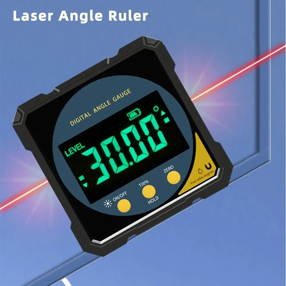 Digital Angle Finder With Electronic Laser, Protractor Inclinometer Level Ruler Usb Rechargeable 1