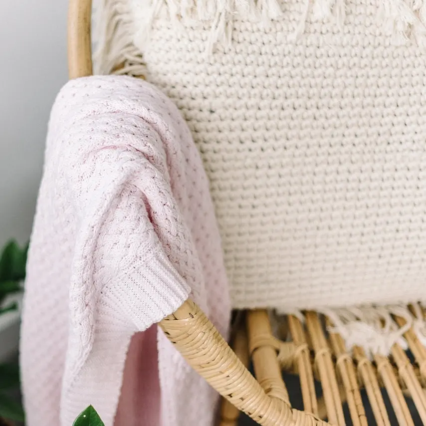 Diamond Knit Baby Blanket - Blush Pink 1