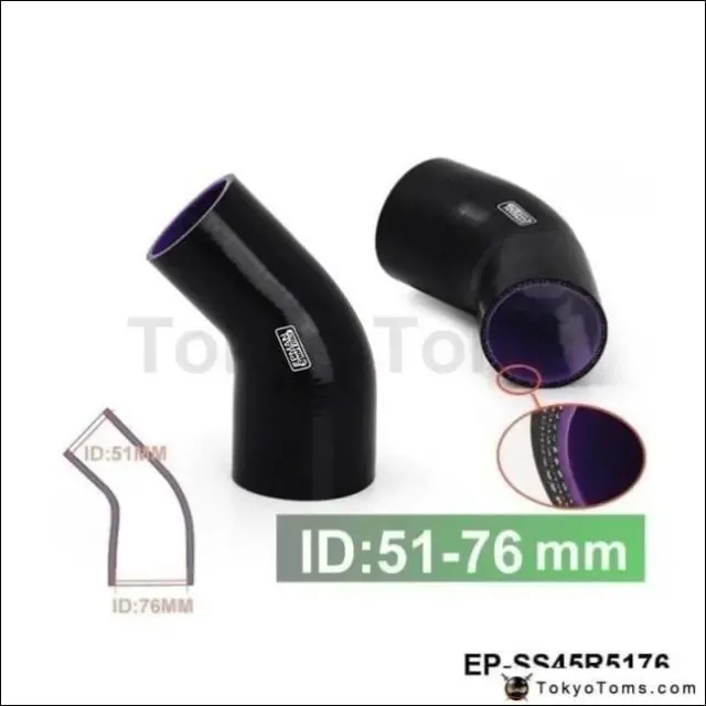 2"- 3"(51-76Mm) 45 Degree 4-Ply Silicone 45 Degree Elbow Reducer Hose Black For Bmw E30 M20 325 325I 6Cy 1