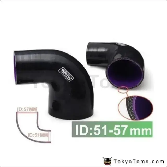 2"To 2.25" 51-57Mm 90Degree 4-Ply Silicone 90 Degree Elbow Reducer Hose Black For Audi A4 B6 1.8T Quattro 1