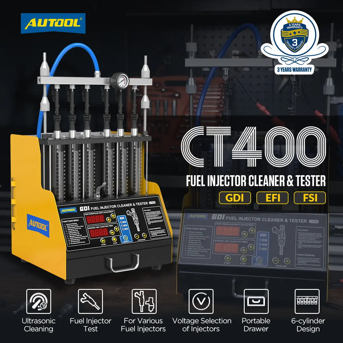Autool Ct400 Fuel Injector Cleaning Tester With Gdi Injector Test And Ultrasonic Cleaning & 6 Cylinders 2
