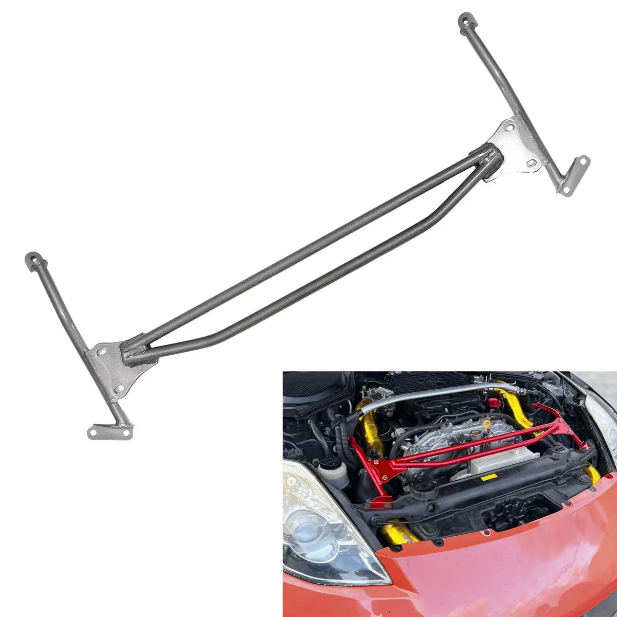 Reinforced Front Upper Nismo Style Strut H Brace Bar For 03-09 Nissan 350Z Z33 1