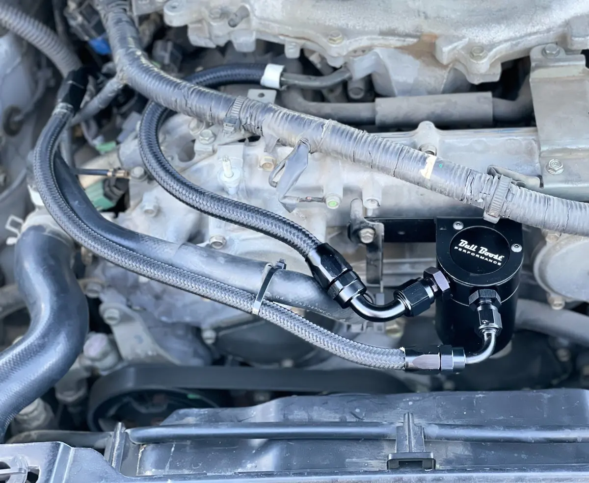 350Z-G35 Revup Baffled Oil Catch Can System Kit - Blacked Out (Pcv Side) 1