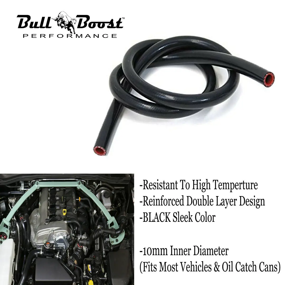 10Mm 3/8" Black Vacuum Silicone Hose Racing Line Pipe Tube 4 Feet Per Order 1