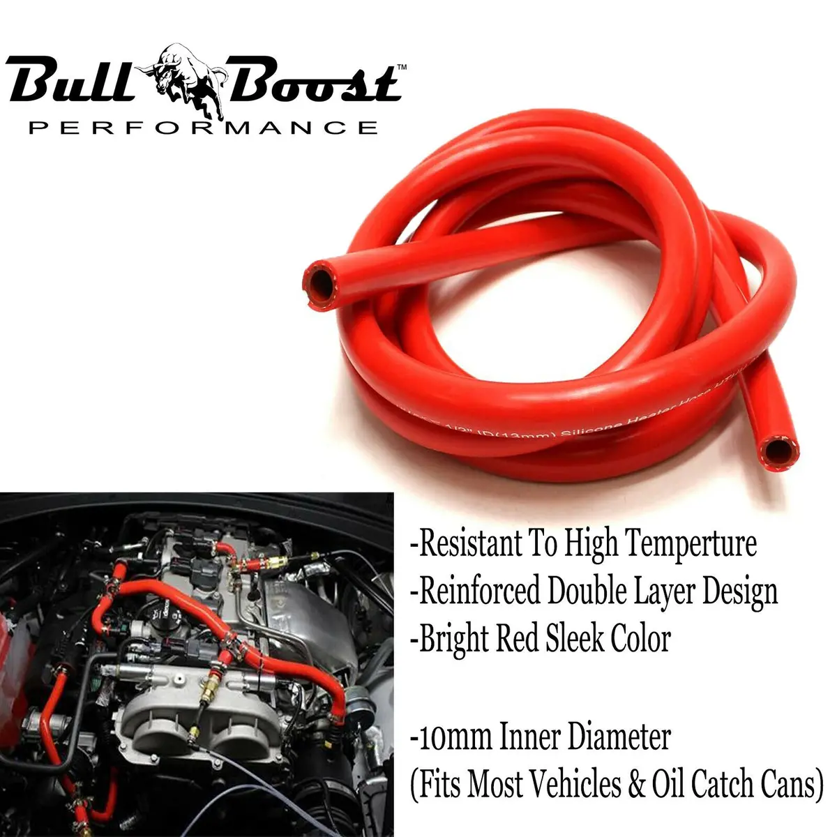 10Mm 3/8 Red Vacuum Silicone Hose Racing Line Pipe Tube 4 Feet Per Order 1