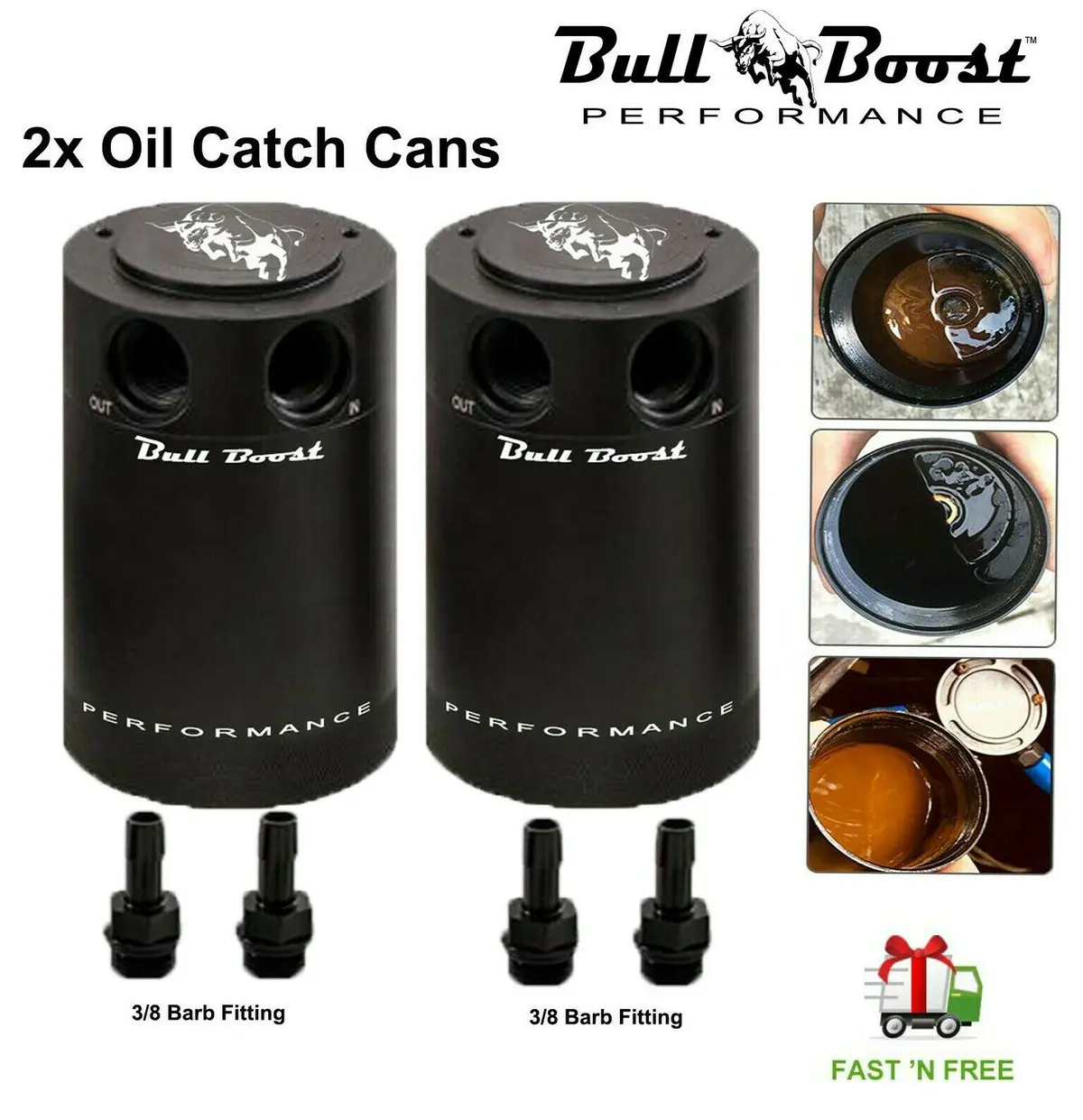 2X Billet Aluminum Baffled Oil Catch Can Reservoir Tank Racing 2-Port 1