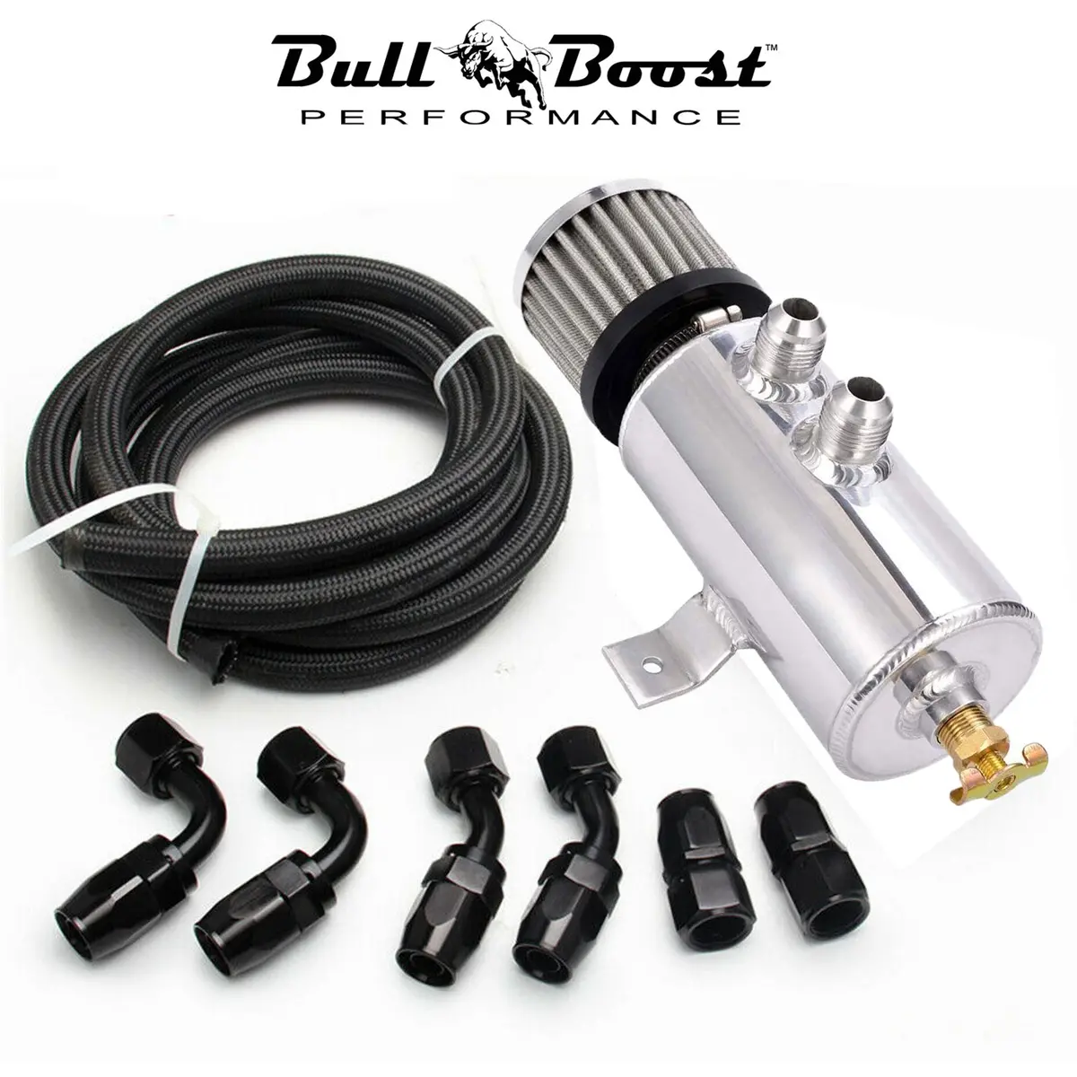 Universal Polished Oil Catch Can 2 Port -10An Breather 750Ml Baffle Tank 1