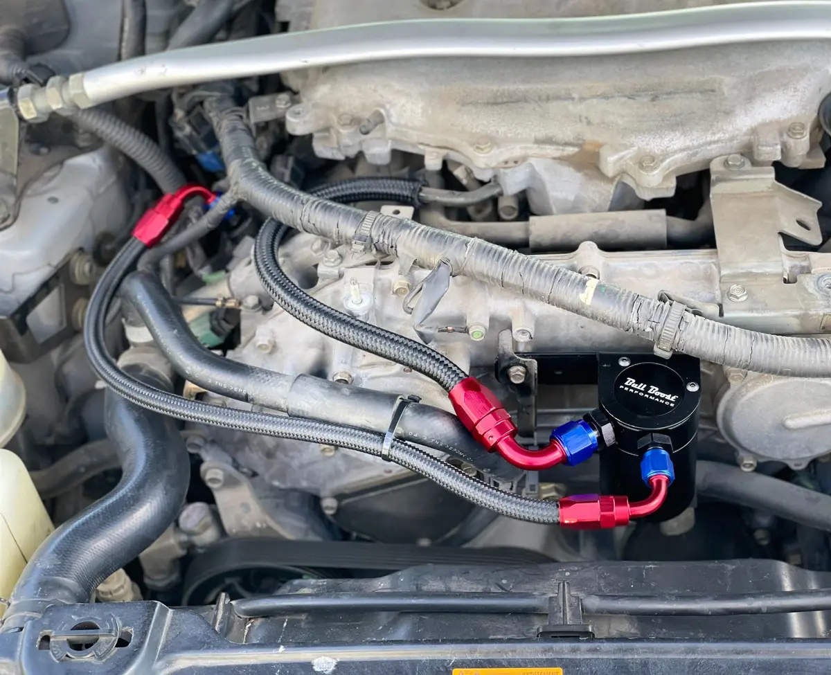 350Z-G35 Revup Baffled Oil Catch Can System Kit - Red (Pcv Side) 1