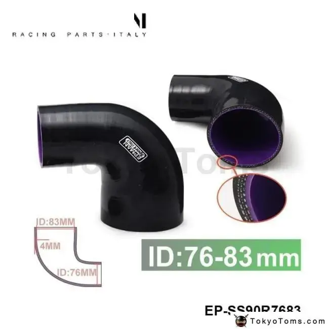 3"-3.25" 76Mm-83Mm 4-Ply Silicone 90 Degree Elbow Reducer Hose Black For Vw Golf Mk5 Mkv Fsi 2.0T 1