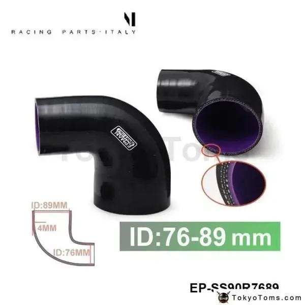 3"-3.5" 76Mm-89Mm 4-Ply Silicone 90 Degree Elbow Reducer Hose Black For Vw Golf Gti Mk2 8V Pb Code 1