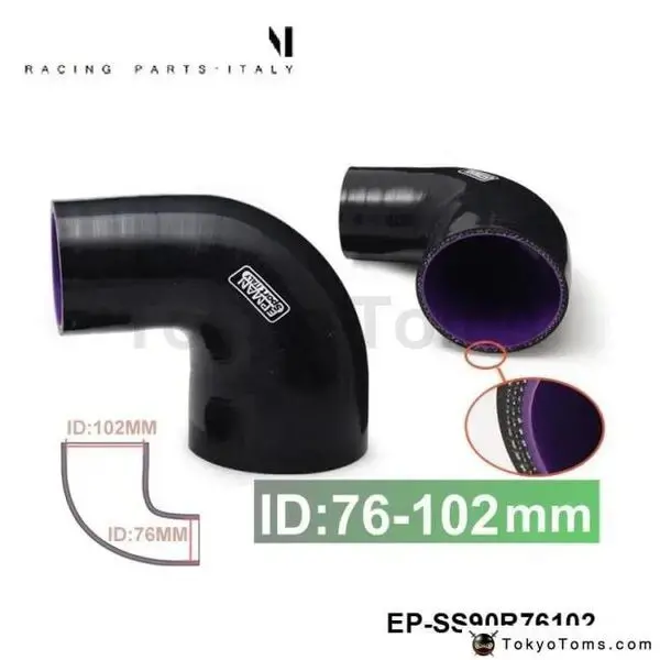 3"-4" 76Mm-102Mm 4-Ply Silicone 90 Degree Elbow Reducer Hose Black For Bmw E36 1