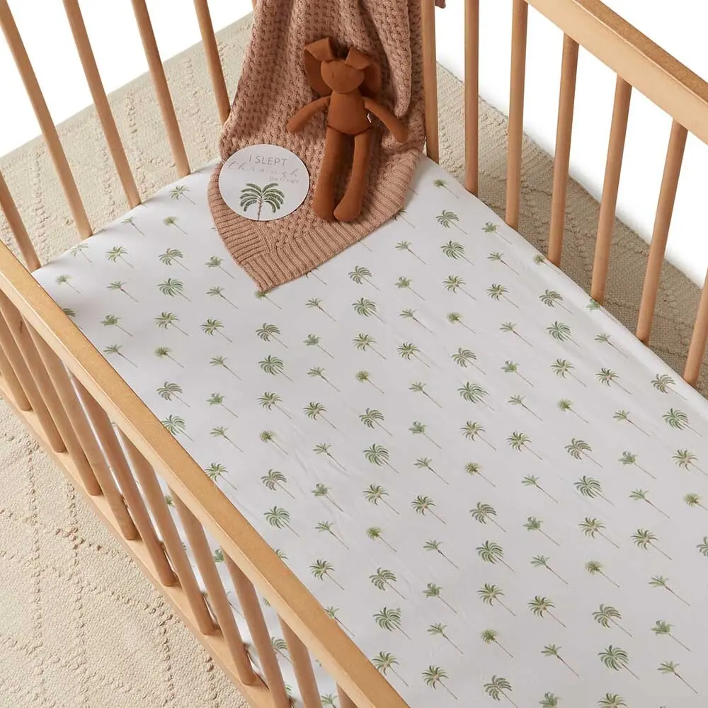 Fitted Cot Sheet - Green Palm 1