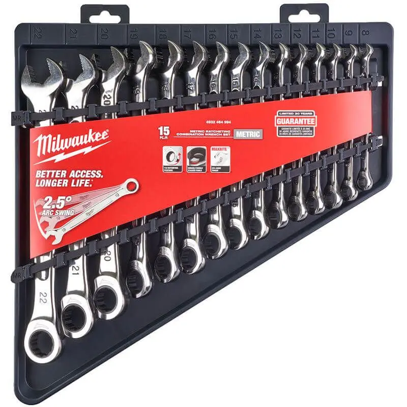 Milwaukee 15 Piece Max Bite Metric Ratcheting Combination Spanner Set 1