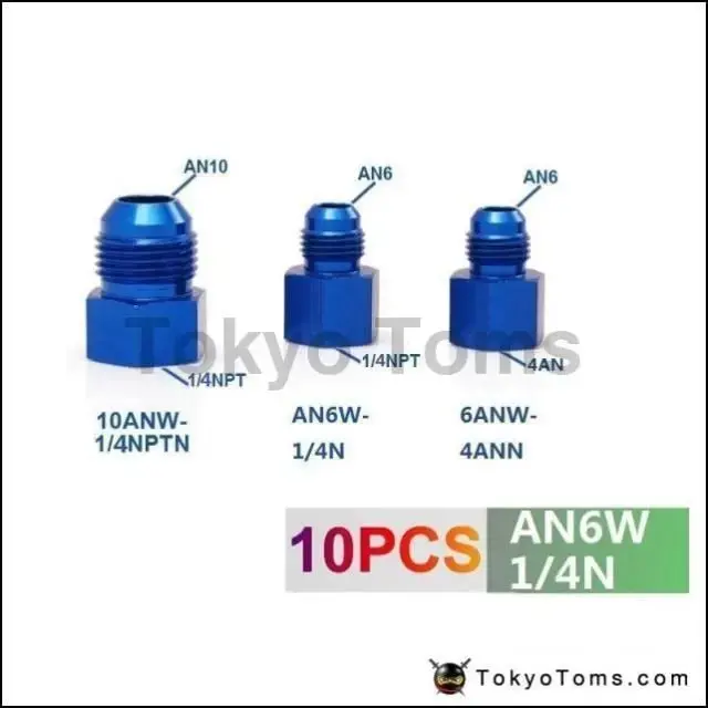 10Pcs/Lot Fitting Flare Reducer Female 1/4N To Male -6An Blue Aluminum Nickel Plated An6w-1/4N 1