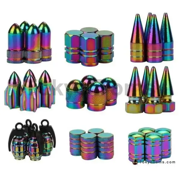 4Pcs Neon Chrome Aluminum Valve Caps 1