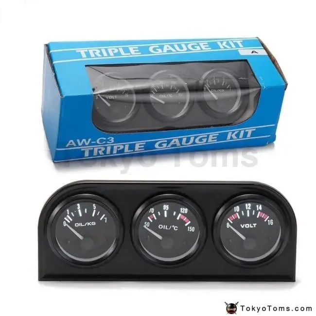 52Mm 3 In 1 Volt Meter+Water Temp Gauge+Oil Pressure Gauge Kit 1
