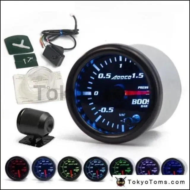 52Mm 7 Color Led Smoke Face Car Auto Bar Turbo Boost Gauge 1
