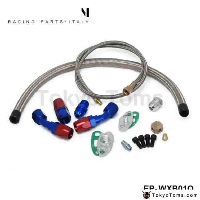 36" 4-An 1/8 Npt Oil Feed Fitting Line+17" 10 An Turbo Oil Return Drain Line Kit 1