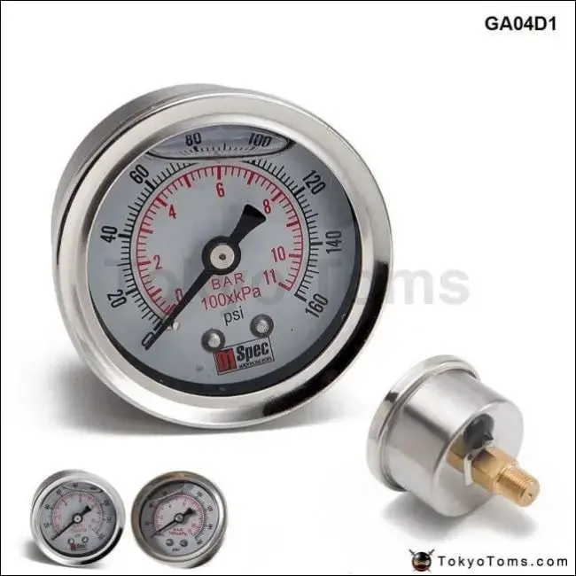 D1 Spec Fuel Pressure Gauge Liquid 0-160 Psi Oil Press Gauge Fuel Gauge White Face Universal 1/8 Npt 1