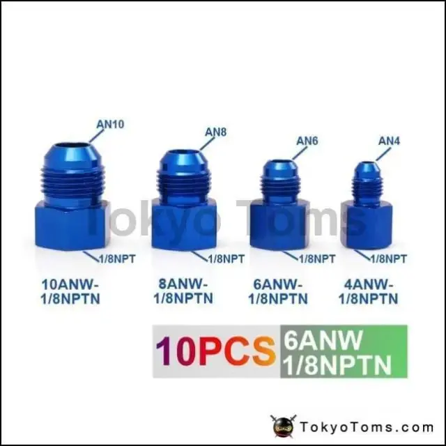 10Pcs/Lot Fitting Flare Reducer Female -1/8Npt To Male -6An Blue Aluminum Nickel Plated 6Anw-1/8Nptn 1
