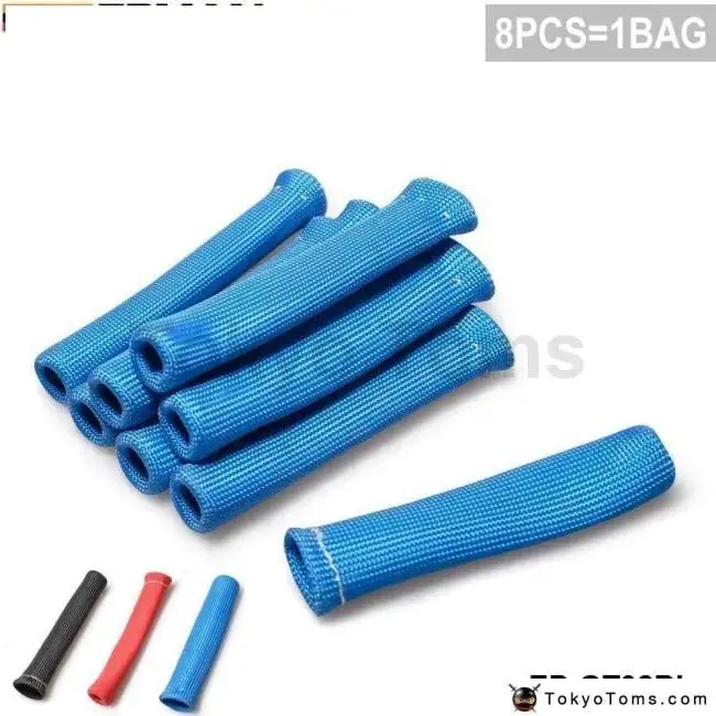 8Pcs 1200 Degree Spark Plug Wire Boot Heat Sleeve Wrap Protector Header Cover Blue For Audi A4 Vw Passat B5 1.8T 1
