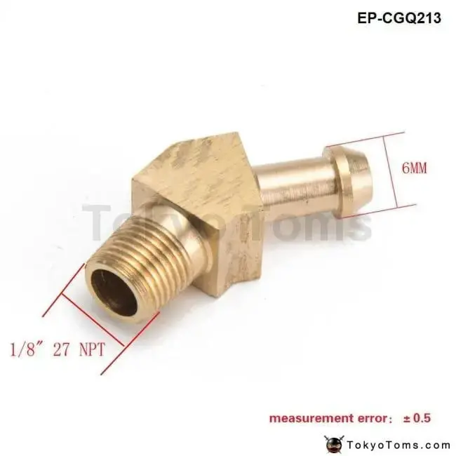 45 Degree Elbow 1/8" Hose Fitting Air ,Oil, Gas ,Fuel Hose Turbocharger Compressor Brass Boost 2