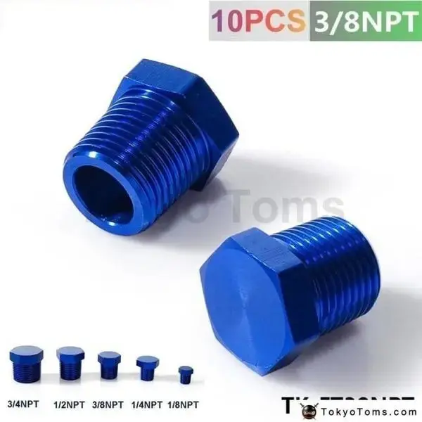 3/8"Npt Aluminum Hex Head Male Port Plug Block Off Fitting Adapter Blue Tk-Ft38npt 1