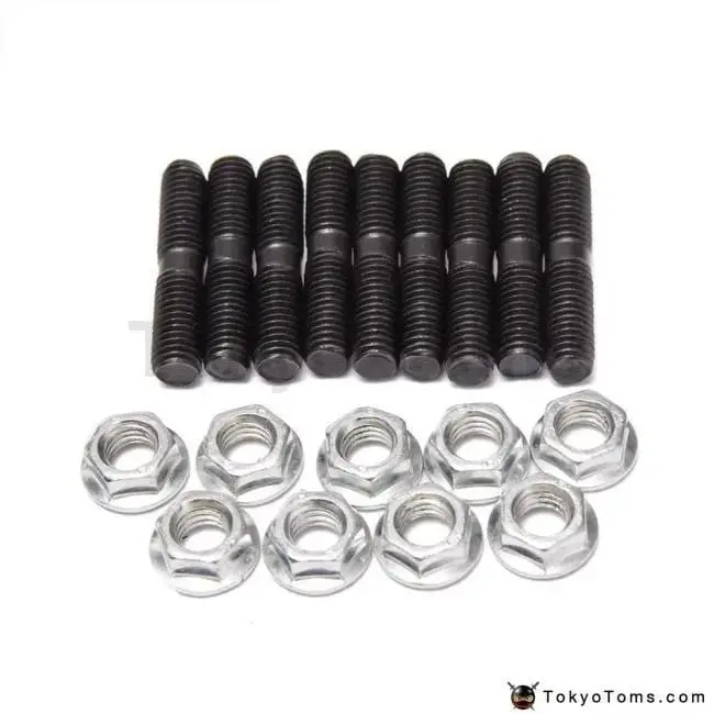 9 X Turbo Studs +Lock Nut For Nissan S13 S14 S15 Sr20 Ca18 Garrett T2 T25 T28 Turbocharge 1