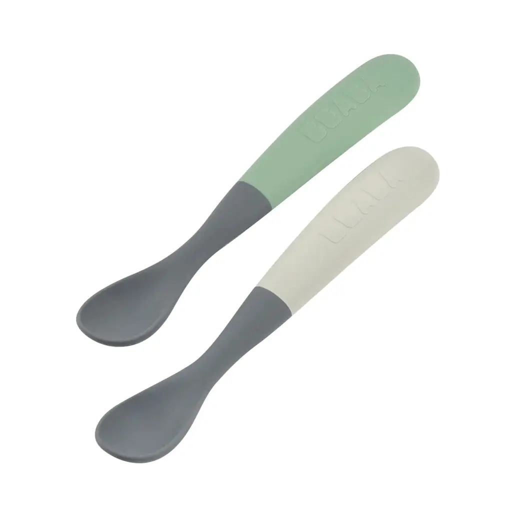 1St Age Silicone Spoons Two-Tone Travel Set With Case - Mineral/Sage Green 1