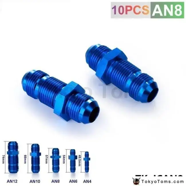 An8 An-8 Male Thread Straight Bulkhead Flare Blue Aluminum Anodized Fitting Tk-Jcan8 1