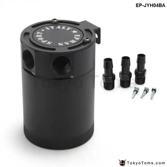 Black Racing Baffled Aluminum 3-Port Oil Catch Can/Tank/Air-Oil Separator Universal 1