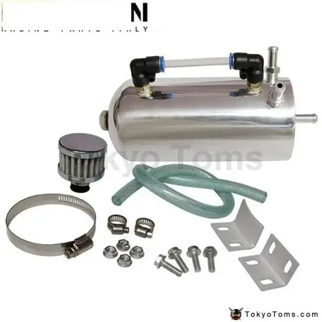 Alloy Polished Chrome Universal Oil Catch Can Breather Tank Kit With Breather Air Filter 1