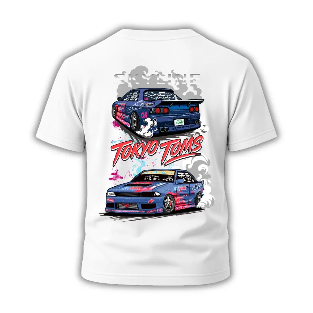 Abomoon Drift Team R32 Nissan Skyline Vintage-Style Cotton T-Shirt - Image 3