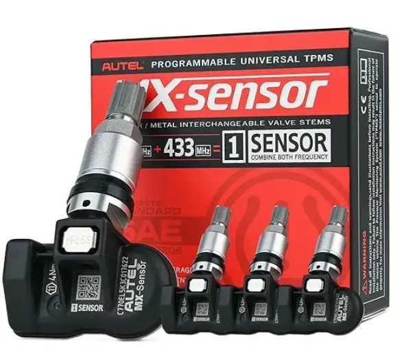 Autel Mx Sensor 315Mhz/433Mhz  Tire Pressure 2 In 1 Press-In Metal/Rubber Value, Pack Of 4Pc Sensors 1
